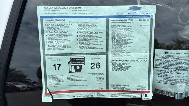 1996 Chevrolet Caprice Classic GARAGE KEPT